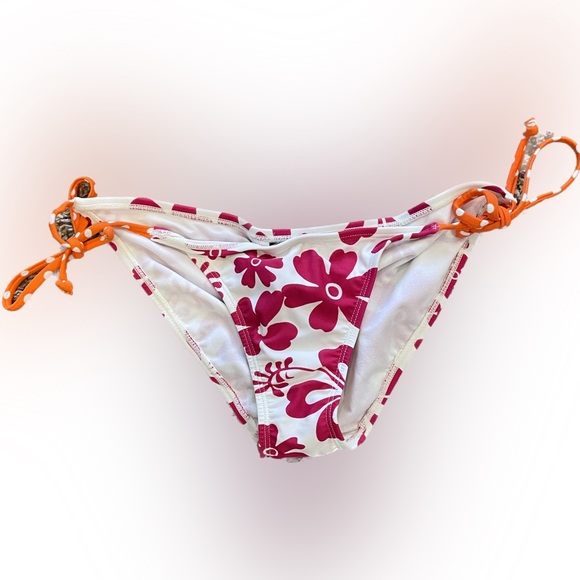 Women’s new Old Navy small floral pink & white bikini  bottom w/ orange strings. - Picture 1 of 4